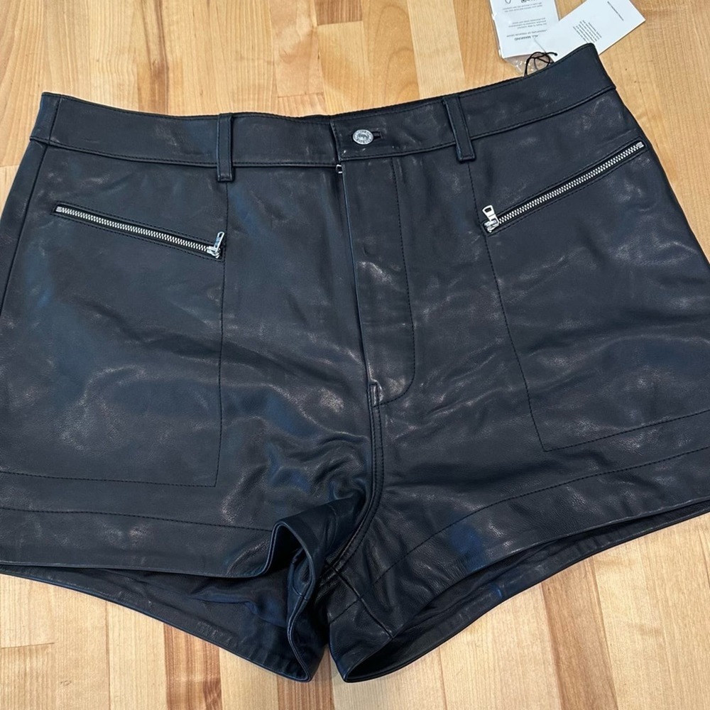 7 For All Mankind Black High-Waist Leather-Look Shorts